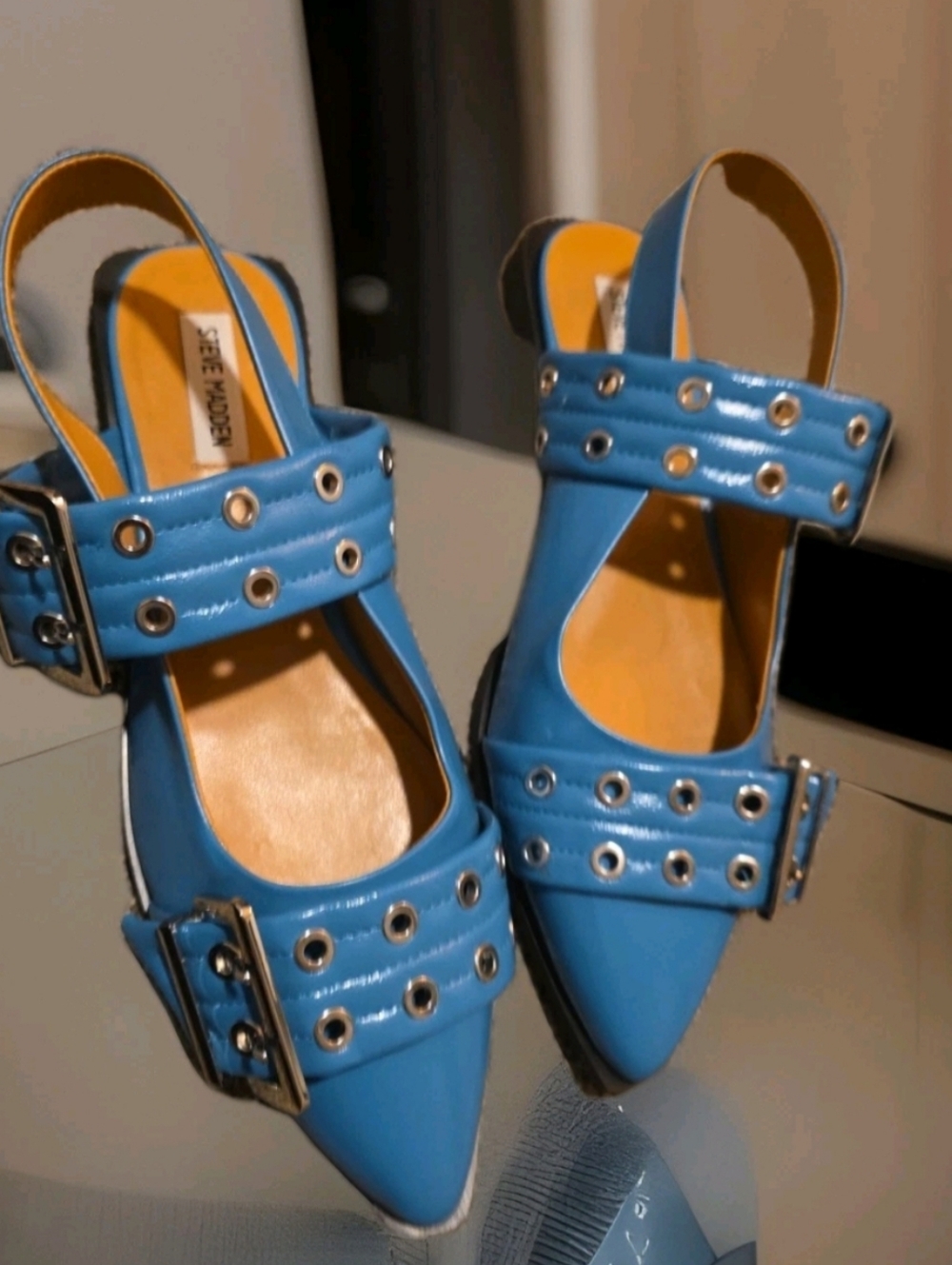 Steve Madden Torquise Blue Graya Flats Womens  Patent Slingbacks Sz 11